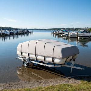 Housse de bateau ponton DB Wholesale 19'-20' en polyester 800D de qualité marine, imperméable et remorquable pour moteur - Product Image 2