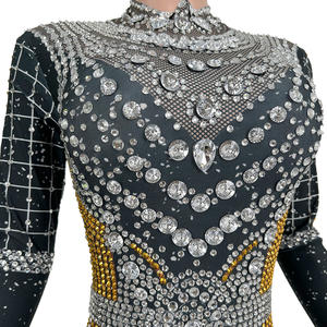 Body Nefertiti con Diamanti, Tuta con Strass, Costume da Ballo per Festival, Outfit da Club, Abbigliamento per Drag Show, Tuta Intera - Product Image 3