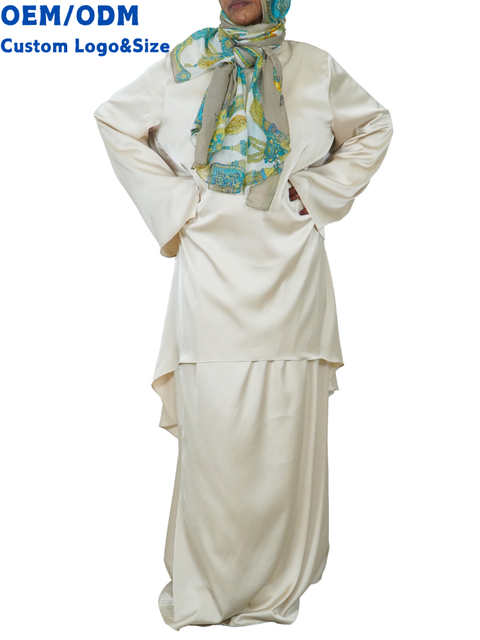 Best Seller Silky Shiny Irregular Hem 2 Piece Abaya Women Muslim Dress Set for Ramadan Iftar Banquet Family Visiting OEM&ODM
