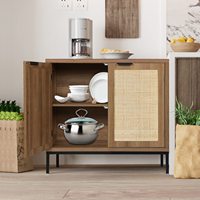 Meuble de rangement moderne en bois et osier à deux portes et double couche pour salon, avec compartiments et casier à vin, tailles personnalisables