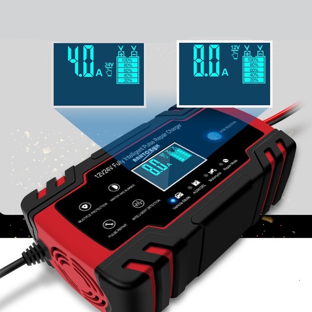 12v-24V 8A Car Battery Charger Fully Automatic Digital Smart Fast Charger for GEL WET Lead Acid Battery Pulse Repair Charger