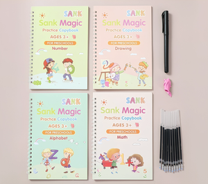 4 Cuadernos de Caligrafía Reutilizables con Múltiples Idiomas, Libros Educativos de Escritura para Niños - Product Image 1