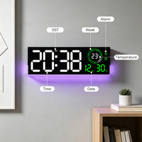 Reloj de Pared Electrónico Digital LED, Grande, con Calendario, Luz Ambiental Nocturna, Decoración para Auto, Estilo Neon