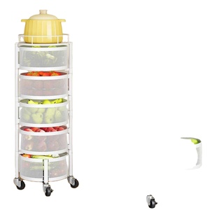 Customize Fruit <b>Vegetable</b> <b>Basket</b> for Kitchen, Rotating <b>Storage</b> Rack, 5 Tier Rolling Cart with Metal Wire <b>Basket</b>,Metal Wheels - Product Image 1