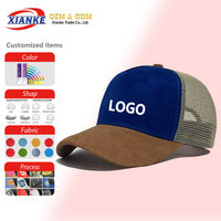 Gorra Trucker X&K de Cinco Paneles con Visera a Rayas, Color Crema, Gamuza, Bordado 3D, Perlas, Cierre a Presión, Gorras de Béisbol, Gorra Trucker Personalizada