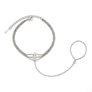 Pulsera JF <span class=keywords><strong>con</strong></span> Circonitas Blancas, Cadena de Mano de Tres Capas, Anillo de Dedo, Pulsera para Mujer, Joyería Impermeable para Vacaciones - Product Image 1