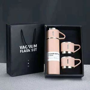 Customized Logo Business Gift Set 500ml Capacity Drinkware Stainless Steel <b>Thermos</b> Mug Vacuum Kettle Water <b>Bottle</b> with 2 Cups - Product Image 1