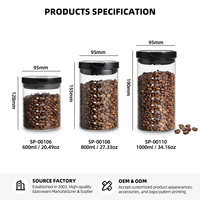 3'lü Cam Saklama Kavanozları Seti Tek Yönlü Valfli Kapak 600-1000ml / 20.49-34.16oz Kahve Çay Kileri için Borosilikat
