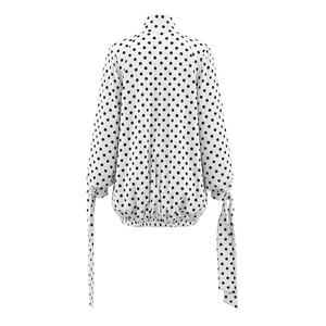 Viviblook Q26DS112 Vestidos de otoño para mujer, elegante vestido Retro de lunares con cuello alto y cordones, manga larga, holgado, mini vestido ajustado - Product Image 6