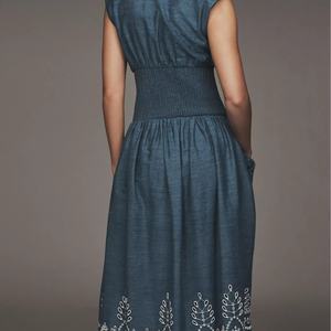 Vestido Largo de Mezclilla Azul Estilo Bohemio para Mujer, con Bordado, Cuello en V, Sin Mangas, para Verano, Gran Venta - Product Image 2