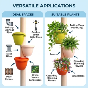 Pot de fleurs suspendu écologique en PP avec trou de drainage, pour balcon, clôture, rampe, jardinière durable et légère, décoration de jardin extérieur - Product Image 2