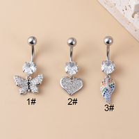 Hengsen Bijoux de piercing de nombril en acier inoxydable avec pendentif cœur et papillon en zircon cubique, à filetage externe et fermoir à bille
