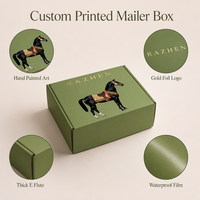 Boîte d'expédition personnalisée imprimée, motif cheval peint à la main, design zodiacal, boîte robuste en carton ondulé E avec logo doré pour cadeaux et vêtements