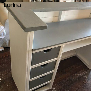Comptoir de réception compact en pierre artificielle <span class=keywords><strong>Corina</strong></span> avec éclairage LED, garantie 10 ans, surface polie, style moderne et luxueux, convertible - Product Image 6