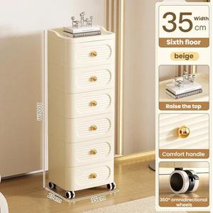 Cajonera de Plástico Beige de 6 Niveles para Dormitorio, Organizador de Armario Portátil y Moderno con Ruedas - Product Image 2