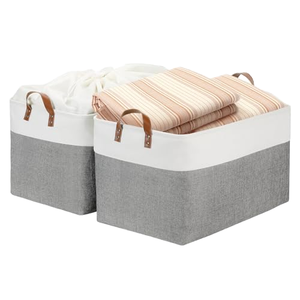 Kotak Penyimpanan Kain Persegi Kapasitas Besar, Organizer Lemari Lipat yang Kokoh dengan Pegangan untuk Pakaian, Desain Modern - Product Image 1