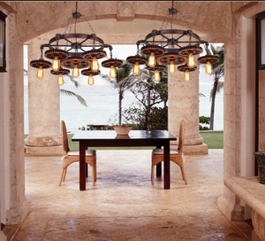 Candelabro Retro para decoración del hogar, <span class=keywords><strong>escalera</strong></span>, rueda dentada <span class=keywords><strong>de</strong></span> madera, Metal, hierro Industrial, comedor, luz colgante - Product Image 4