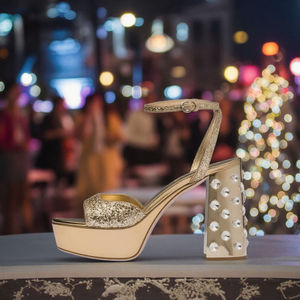 Chaud personnalisé plate-forme chaussures fête Design de mode or Sexy paillettes tissu talons hauts pour dames or <span class=keywords><strong>sandale</strong></span> paillettes plate-forme talons - Product Image 2