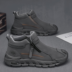 New Fall/Winter 2025 Men's High-<b>Top</b> Running Shoes Genuine Leather Upper/Lining/Cushioning Anti-Odor <b>Checkered</b> Pattern Shoes - Product Image 3