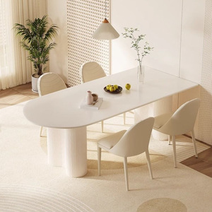 Luxury Minimalist Small-sized Apartment Living Room Home Rectangle Dining Table Cream Style Marble <strong>Tabletop</strong> Assembled Dining - Product Image 3