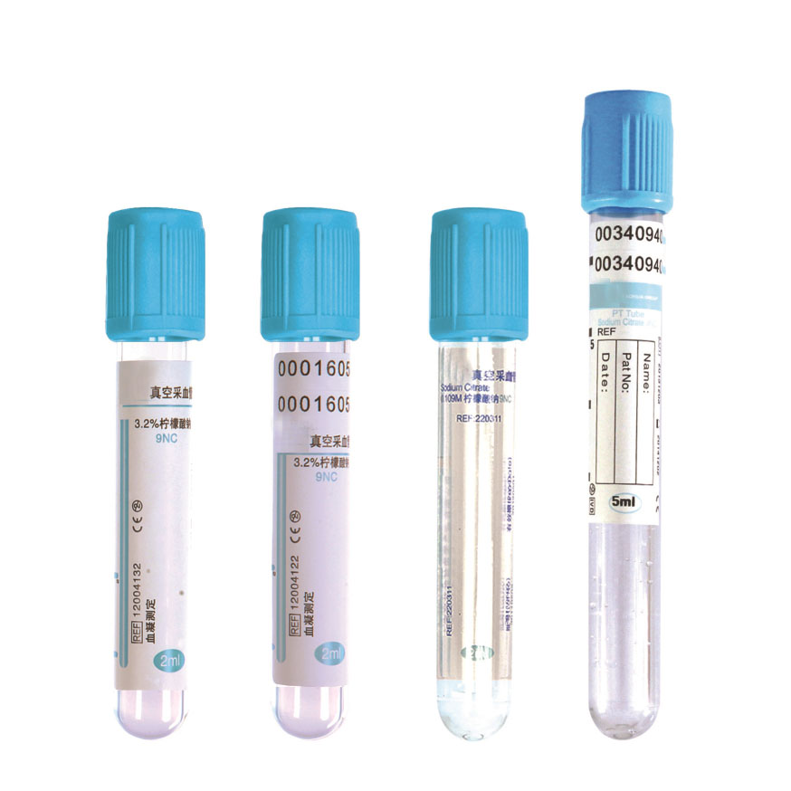 Tubo de colección de sangre de prueba PT de color azul de vidrio/PET para examen clínico