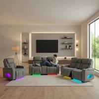 Ensemble de canapés inclinables électriques Chesterfield modernes en cuir écologique avec éclairage LED, rangement et pieds en métal pour salon