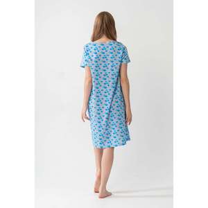 Camisón clásico de manga corta para mujer, ropa de dormir de tejido suave, azul - Product Image 4