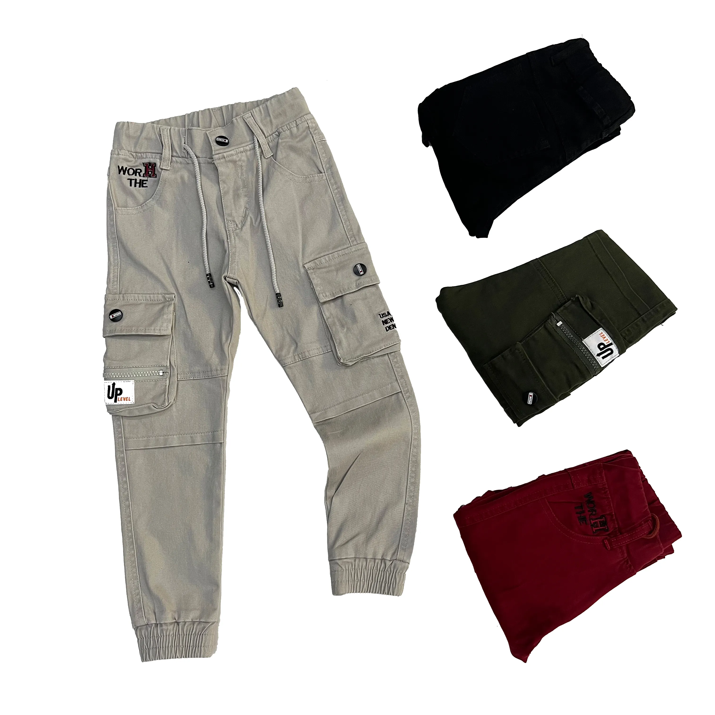 Vêtement teint Pantalon cargo pour enfants de haute qualité Pantalon multi-poches pour garçons Pantalons et pantalons pour garçons doux et lavés