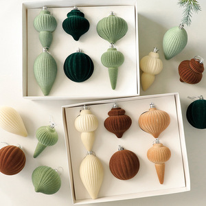 9pcs/Box <b>Christmas</b> Flocked Balls Gift Box Set Xmas Tree Decoration Morandi Hanging Balls Ornaments 8CM Velvet <b>Christmas</b> Ball Set - Product Image 4