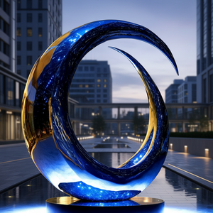 Sculpture d'anneau abstraite en acier inoxydable poli sur mesure avec surface miroir |   Décoration d'intérieur moderne en métal forgé, thème ange, pour <span class=keywords><strong>les</strong></span> fêtes - Product Image 2