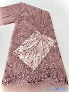 YZ Sang Trọng Thêu Màu Đen Sequins Ren Vải Long Lanh Vải Lưới Thêu Châu Phi Đính Cườm Ren Vải Cho Ăn Mặc - Product Image 5