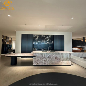 Apertura moderna <span class=keywords><strong>cucina</strong></span> <span class=keywords><strong>isola</strong></span> con armadi di stoccaggio a metà forma ovale tavolo da pranzo tutto Design <span class=keywords><strong>isola</strong></span> con lavandino e rubinetto - Product Image 1