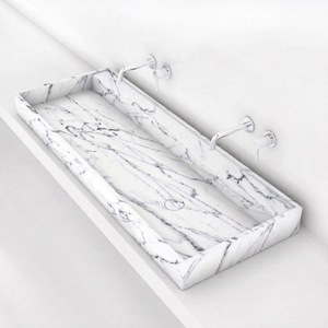 Lavabo mural double en marbre de Carrare, design moderne et élégant pour hôtels, modèle en pierre veinée classique WS-2008A OEM - Product Image 1