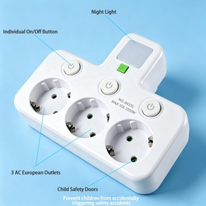 <span class=keywords><strong>Prise</strong></span> murale standard européenne en gros, multiprise 3-en-1 avec interrupteur et lumière LED - Product Image 2