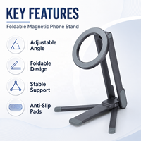 Support de téléphone magnétique pliable, support de bureau réglable pour mobile, support magnétique portable, OEM ODM, logo personnalisé, vente en gros B2B