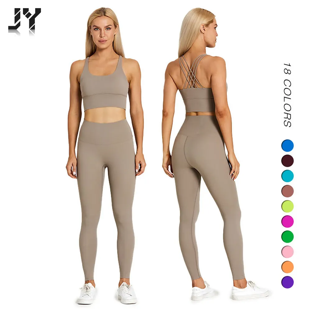 Joyyoung Yoga Sets Fitness Mujeres Damas espalda cruzada Sujetador Nylon Conjunto de entrenamiento Mujeres Deporte Pantalones Sexy Tight Leggings Traje