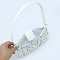 Sac à bandoulière élégant en tweed jacquard pour femme avec fermeture éclair, sac à main simple à carreaux pour dames, sac fourre-tout sous le bras