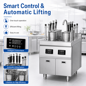 Commercial 6 Basket Automatic Lifting Electric Noodle Cooker 12KW Stainless Steel Pasta Boiler with Intelligent Control - Product Image 2