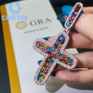 Top Quality 925 Sterling <b>Silver</b> Colorful Moissanite Cross Pendant t Hip Hop <b>Charm</b> for Men Women Pass Diamond Tester with GRA - Product Image 5