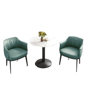 <b>Dining</b> Chairs Upholstered Brown Leather Round <b>Table</b> <b>Set</b> For Home Hotel Meeting Use - Product Image 4