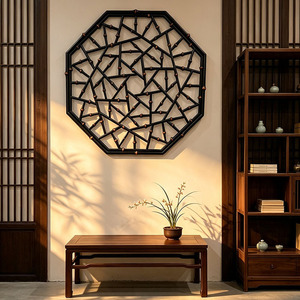 Traditional Chinese Bamboo Wall Ornament Octagonal Openwork Design Handmade Home Decoration - Product Image 3