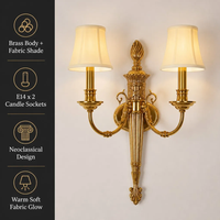 Applique murale LED minimaliste moderne en laiton, abat-jour en tissu, lumière murale intérieure 3000K 750 lumens, décoration pour chambre, salon, hôtel