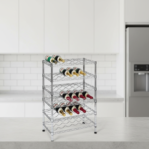 Étagère de présentation de vin de style moderne pour chambre froide, étagère de rangement en métal chromé, étagère en fil métallique ondulé avec système d'étagères en fil métallique à montage plat - Product Image 1