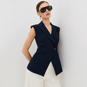 Chaleco de Traje sin Mangas para Mujer, Color Azul Marino, con un Solo Botón, Ropa Formal para Oficina y Trabajo - Product Image 1