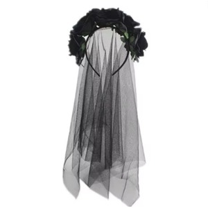Direct usine : Bandeau-couronne d'Halloween, Accessoires capillaires pour déguisement de sorcière sombre, Voile à fleurs de rose, Boucle de tête pour le Jour des Morts - Product Image 4