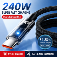 Kabel Pengisian Cepat USB Type-C PD 240W 6A dari Aluminium Alloy dengan Layar LED Digital untuk Kamera Ponsel, Pengisian Cepat dan Transfer Data