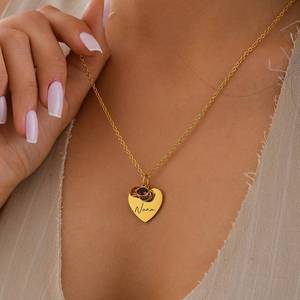 Collier avec pendentif en forme de cœur <span class=keywords><strong>personnalisé</strong></span>, pierre de naissance personnalisée, bijoux en acier inoxydable, cadeau pour la fête <span class=keywords><strong>des</strong></span> mères, la Saint-Valentin - Product Image 2