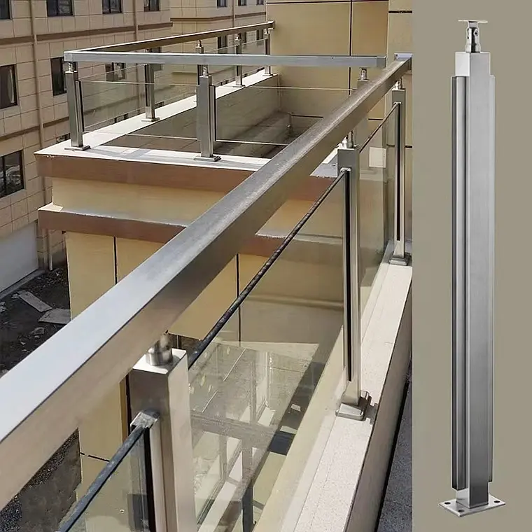 Rampes de terrasse intérieures et extérieures personnalisées, balustrade d'escalier en inox pour balcon, poteau de garde-corps en verre en acier inoxydable