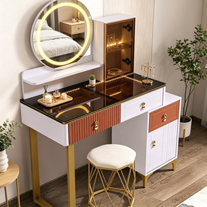 Modern <b>Makeup</b> <b>Vanity</b> With Lighted <b>Mirror</b> Storage Drawers Bedroom Dressing Table With Stool - Product Image 6
