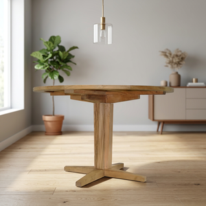 Solid Wood Durable Waterproof Eco-Friendly Pedestal <b>Dining</b> <b>Table</b> <b>Rustic</b> Modern Design Stable Base Home Furniture 4-Seater - Product Image 2